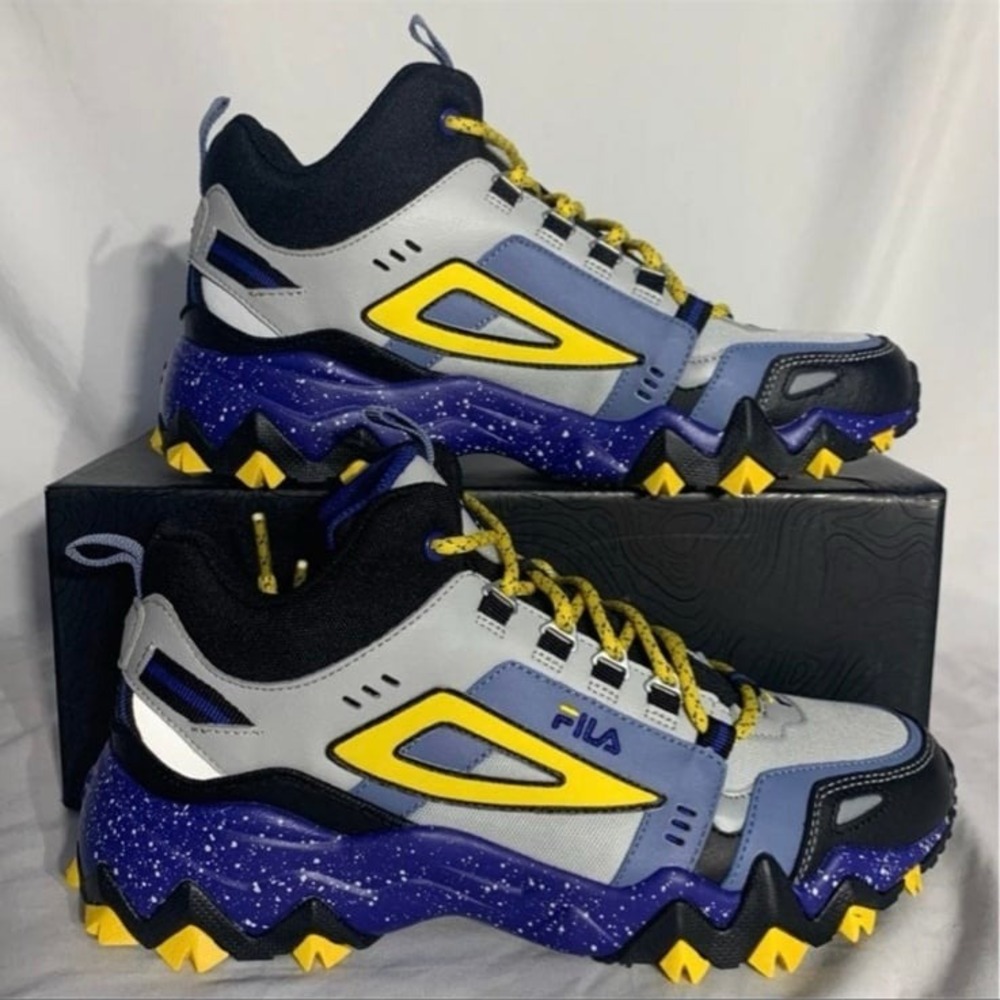 Fila Oakmont Trail Mid Top Sneakers New Black Blue Yellow Mens 8 - Picture 4 of 7